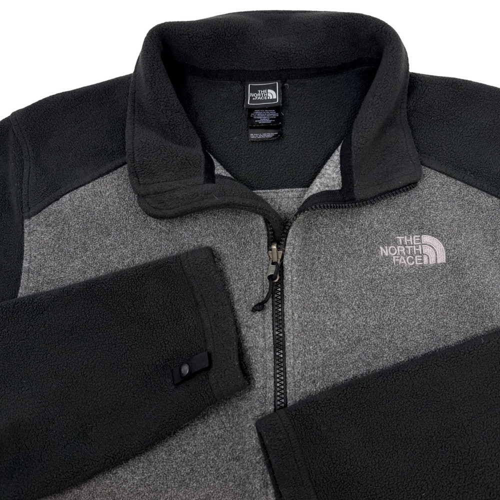 The North Face Mens Large Full Zip Fleece Jacket Grey Black Colorblock